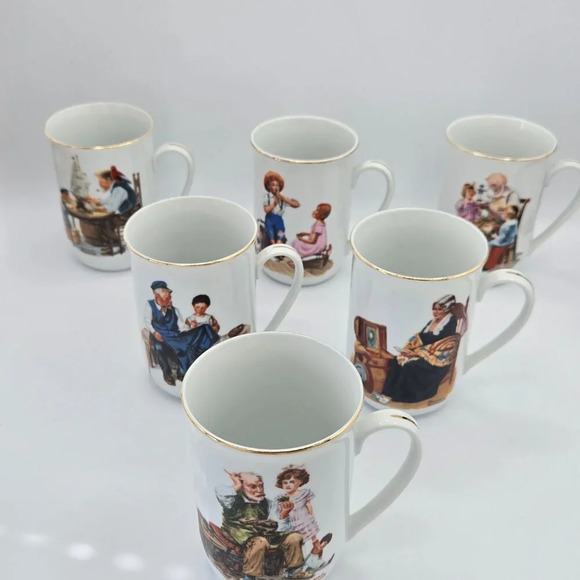 Mugs Norman Rockwell vintage Museum Porcelain Coffee Tea Cups Mugs 1982 Set - Picture 2 of 11